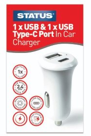 (image for) STATUS 2 PORT CAR CHARGER - 1 X USB & 1 X USB TYPE-C - 12V