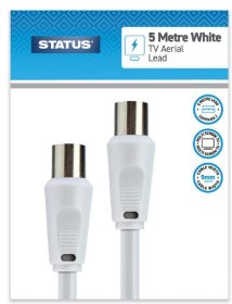 (image for) STATUS TV AERIAL COAXIAL LEAD - MALE TO MALE - CABLE 5MM - WHITE - 5M