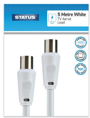 (image for) STATUS TV AERIAL COAXIAL LEAD - MALE TO MALE - CABLE 5MM - WHITE - 5M