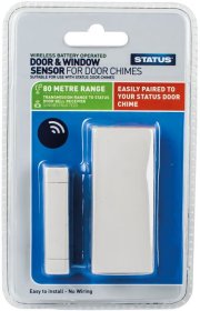 (image for) STATUS DOOR & WINDOW SENSOR FOR DOOR CHIMES - WHITE - CABLE FREE - CR2032 BATTERY (NOT INCLUDED) - 80M RANGE - 12V