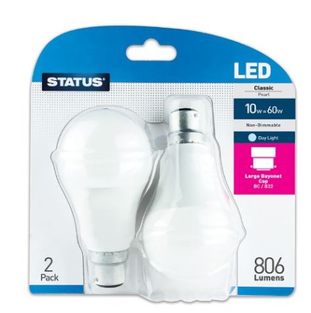 (image for) STATUS LED BC/B22 CLASSIC PEARL DAY LIGHT - 10W=60W