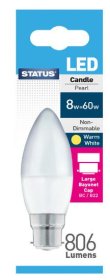 (image for) STATUS LED BC/B22 CANDLE PEARL WARM WHITE - 8W=60W