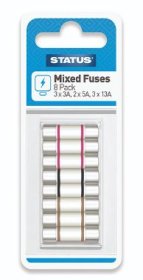 (image for) STATUS 8 MIXED FUSES - 3X3AMP - 2X5AMP - 3X13AMP - 5 BAGS OF 10 PACKS X 8