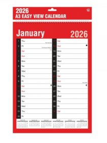 (image for) U.CALENDAR 2026 RED & BLACK A3 EASY VIEW - LONG