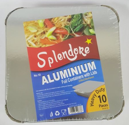 (image for) SPLENDORE FOIL CONTAINER WITH LIDS 230X230X43MM HEAVY DUTY 10S - NO:10