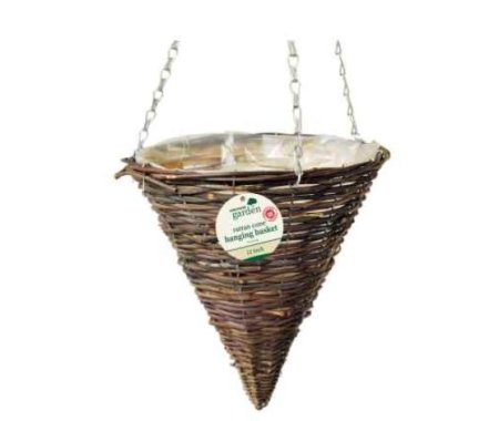 (image for) KINGFISHER DARK RATTAN CONE HANGING BASKET 12\"\"