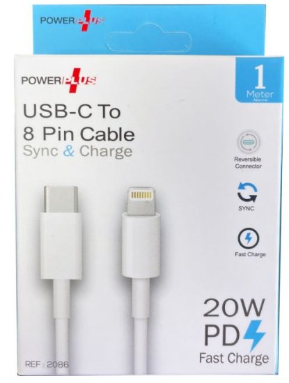 (image for) POWER PLUS USB C TO 8 PIN CABLE 20W - 1M