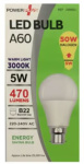 (image for) POWER PLUS LED BULB WARM LIGHT A60 B22 470LUMENS - 5W
