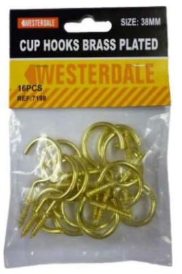 (image for) WESTERDALE CUP HOOKS BRASS PLATED 16PCS - 38MM