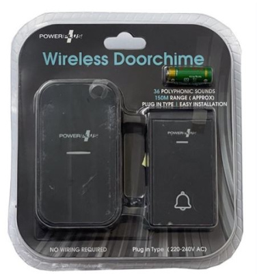 (image for) POWER PLUS WIRELESS DOORCHIME - PLUG IN TYPE - BLACK - 220V