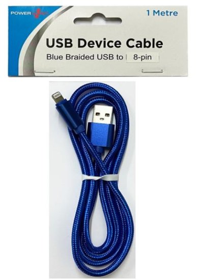 (image for) POWER PLUS USB TO 8 PIN DEVICE CABLE BLUE BRAIDED - 1M