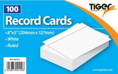 (image for) Tiger Record Cards Ruled White 100Sheets- 8x5""(204x127mm)