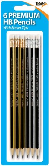 (image for) TIGER HB PREMIUM PENSIL WITH ERASER - 6 PACK