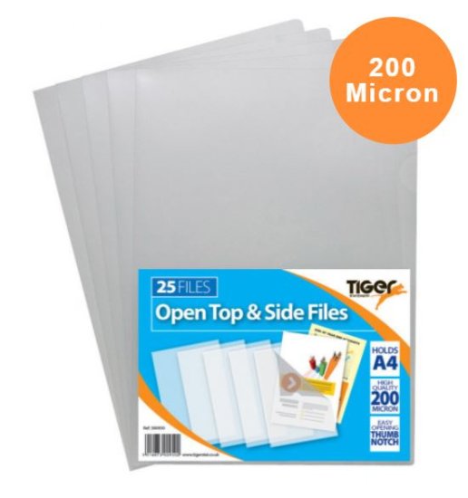 (image for) Tiger Open Top & Side Clear Files - A4