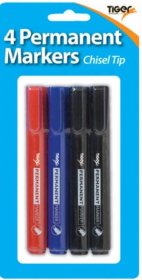 (image for) TIGER PERMANENT MARKERS CHISEL - 4 PACK