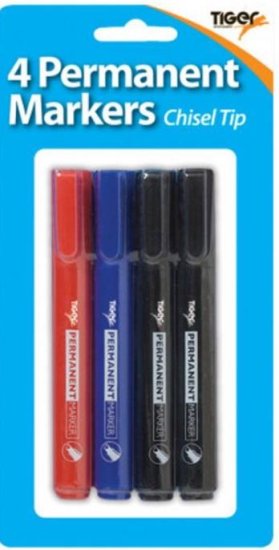 (image for) TIGER PERMANENT MARKERS CHISEL - 4 PACK