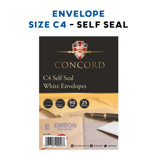 (image for) PUKKA ENVELOPE WHITE SELF SEAL 25S - C4