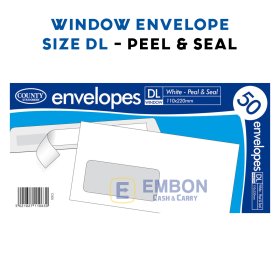(image for) COUNTY ENVELOPE WHITE PEAL & SEAL WINDOW 50S - DL