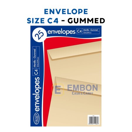 (image for) COUNTY ENVELOPE MANILLA GUMMED 25S - C4