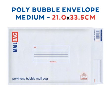 (image for) COUNTY POLY BUBBLE MAIL BAG WHITE - MEDIUM 21X33CM