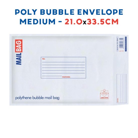 (image for) COUNTY POLY BUBBLE MAIL BAG WHITE - MEDIUM 21X33CM