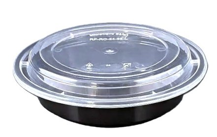 (image for) HP PLASTIC ROUND CONTAINER + LID M/W BLK BASE WITH CLEAR LID - 681ML/24oz