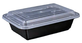 (image for) HP PLASTIC RECTANGLE CONTAINER+LID M/W BLK BASE WITH CLEAR LID - 456ML/16oz