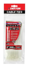 (image for) DEKTON WHITE CABLE TIES 100PC - 200MM