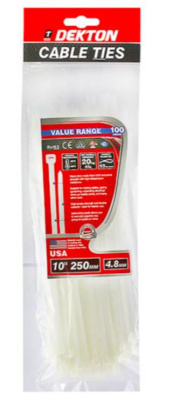 (image for) DEKTON WHITE CABLE TIES 4.8MMX250MM - 100S