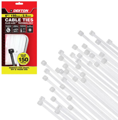 (image for) DEKTON 2.5MM X 150MM WHITE CABLE TIES SET - 150S