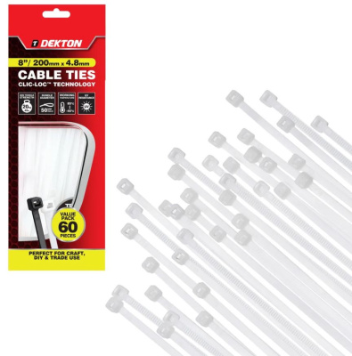 (image for) DEKTON 60PC WHITE CABLE TIE SET - 200MM