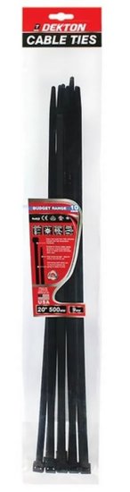 (image for) DEKTON 10PC 9MM X 500MM BLACK CABLE TIE SET - 10S
