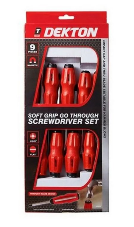 (image for) DEKTON SOFT GRIP GO THROUGH SCREWDRIVER SET - 9PC