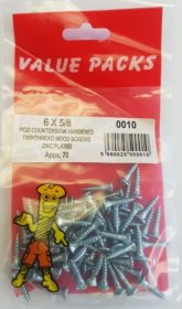 (image for) FAST PAK VALUE PACKS TWINTHREAD WOOD SCREWS ZINC PLATED - 6X5/8 - 70S
