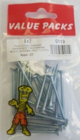 (image for) FAST PAK VALUE PACKS HARDENED TWINTHREAD WOOD SCREWS ZINC PLATED - 8X2 - 20S