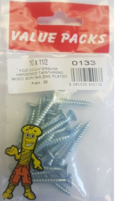 (image for) FAST PAK VALUE PACKS HARDENED TWINTHREAD WOOD SCREWS ZINC PLATED - 10X1 1/2 - 20S