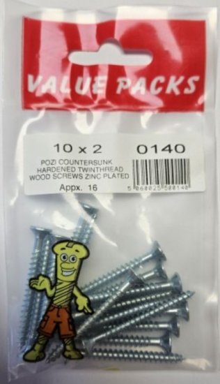 (image for) FAST PAK VALUE PACKS HARDENED TWINTHREAD WOOD SCREWS ZINC PLATED - 10X2 - 18S