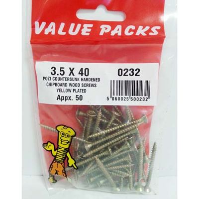 (image for) FAST PAK VALUE PACK HARDENED CHIPBOARD WOOD SCREWS YELLOW PLATED - 3.5X40 - 40S