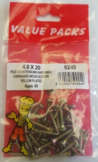 (image for) FAST PAK VALUE PACKS HARDENED CHIPBOARD WOOD SCREWS YELLOW PLATED - 4.0X20 - 45S