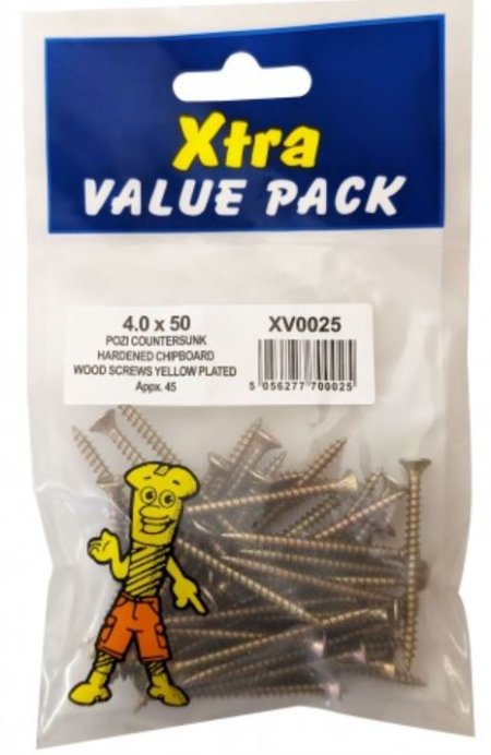 (image for) FAST PAK XTRA VALUE PACK HARDENED CHIPBOARD WOOD SCREWS YELLOW PLATED - 4.0X50 - 45S