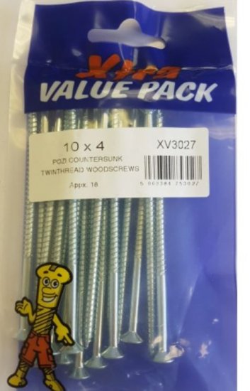 (image for) FAST PAK XTR AVALUE PACK POZI TWINTHREAD WOODSCREWS - 10X4 - 18S