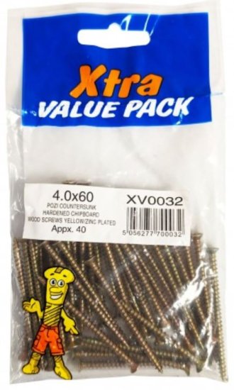 (image for) FAST PAK XTRA VALUE PACK HARDENED CHIPBOARD WOOD SCREWS YELLOW ZINC PLATED - 4.01X60 - 40S