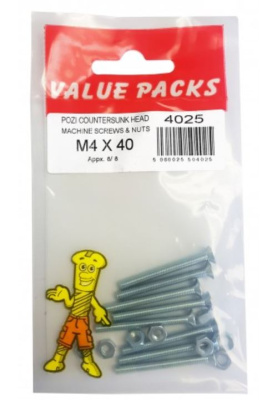 (image for) FAST PAK VALUE PACKS MACHINE SCREW & NUTS - M4/40 - 8/8