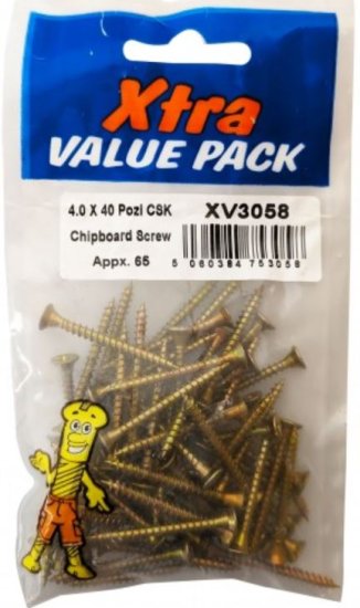 (image for) FAST PAK XTRA VALUE PACKS CHIPBOARD SCREW - 4.0X40 POZI CSK - 65S