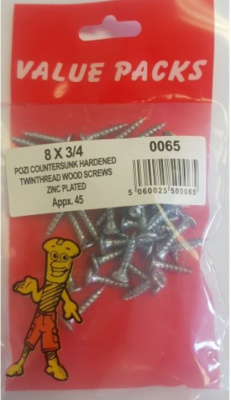 (image for) FAST PAK VALUE PACKS HARDENED TWINTHREAD WOOD SCREWS ZINC PLATED - 8X3/4 - 45S