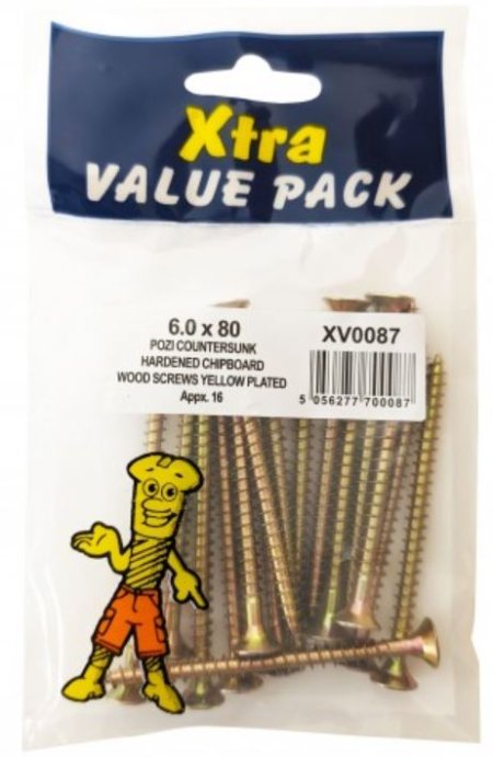 (image for) FAST PAK XTRA VALUE PACKS HARDENED CHIPBOARD WOOD SCREWS YELLOW PLATED - 6.0X80 - 16S