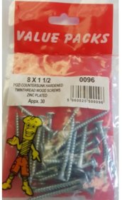 (image for) FAST PAK VALUE PACKS HARDENED TWINTHREAD WOOD SCREWS ZINC PLATED - 8X1&1/2 - 30S
