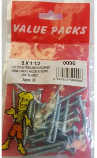(image for) FAST PAK VALUE PACKS HARDENED TWINTHREAD WOOD SCREWS ZINC PLATED - 8X1&1/2 - 30S