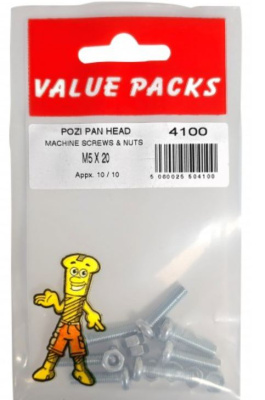 (image for) FAST PAK POZI PAN HEAD MACHINE SCREWS & NUTS - M5X20 - 8S