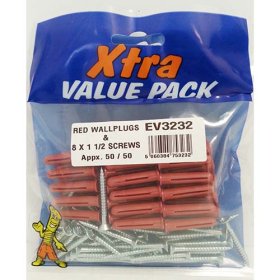 (image for) FSAT PAK XTRA VALUE PACK RED WALL PLUGS & SCREWS - 8X1.5INCH - 50/50